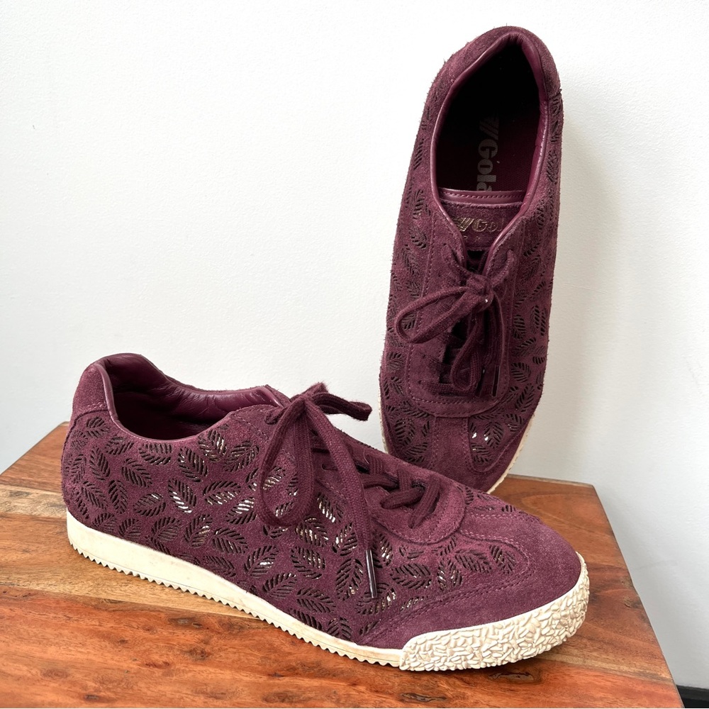 Gola, Harrier Glimmer, Fall sneakers, wine color, size 9 metallic leaf pattern